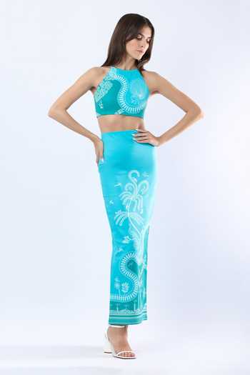 Limerick By Abirr N' Nanki Blue Crepe Halter Neck Albaa Top Online at Aza Fashions Limerick By Abirr N' Nanki_Blue Crepe Halter Neck Albaa Top _Online_at_Aza_Fashions