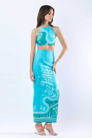 Shop Limerick By Abirr N' Nanki Blue Crepe Albaa Warli Motif Skirt Online at Aza Fashions Shop_Limerick By Abirr N' Nanki_Blue Crepe Albaa Warli Motif Skirt _Online_at_Aza_Fashions
