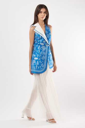 Buy Limerick By Abirr N' Nanki Blue Georgette, Satin V-neck, Asymmetric Miss Hand Embroidered Pleated Dress Online at Aza Fashions Buy_Limerick By Abirr N' Nanki_Blue Georgette, Satin V-neck, Asymmetric Miss Hand Embroidered Pleated Dress _Online_at_Aza_Fashions