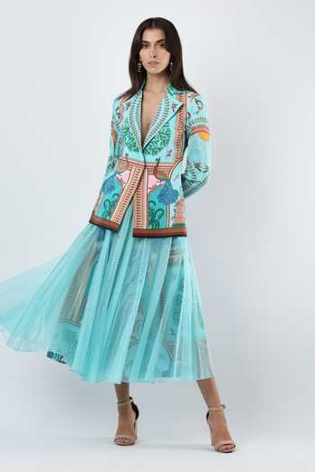 Limerick By Abirr N' Nanki_Blue Georgette, Crepe Tara Printed Skirt _Online_at_Aza_Fashions