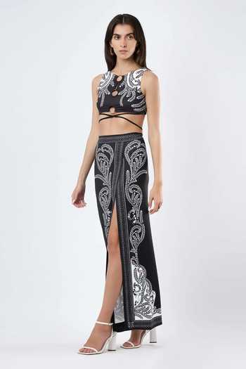 Limerick By Abirr N' Nanki_Black Polyester, Lycra Grazia Printed Swim Skirt _Online_at_Aza_Fashions