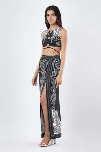 Buy_Limerick By Abirr N' Nanki_Black Polyester, Lycra Grazia Printed Swim Skirt _Online_at_Aza_Fashions