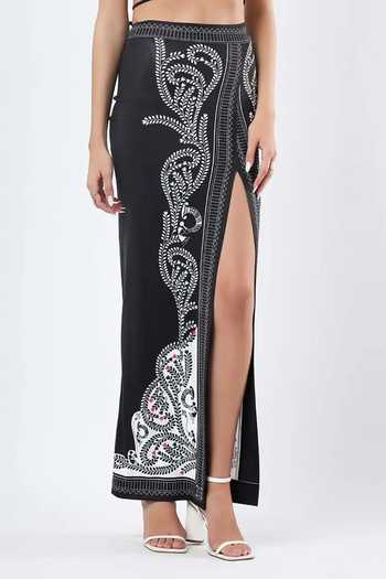 Shop_Limerick By Abirr N' Nanki_Black Polyester, Lycra Grazia Printed Swim Skirt _Online_at_Aza_Fashions