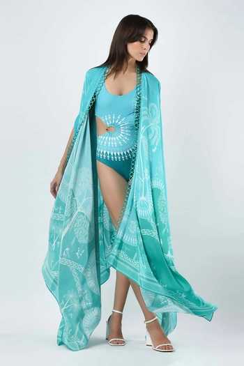Limerick By Abirr N' Nanki Blue Crepe Dona Warli Embroidered Cape Online at Aza Fashions Limerick By Abirr N' Nanki_Blue Crepe Dona Warli Embroidered Cape _Online_at_Aza_Fashions