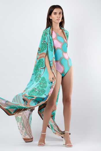 Limerick By Abirr N' Nanki Blue Crepe Elish Warli Print Cape Online at Aza Fashions Limerick By Abirr N' Nanki_Blue Crepe Elish Warli Print Cape _Online_at_Aza_Fashions
