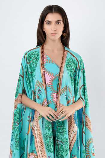 Shop Limerick By Abirr N' Nanki Blue Crepe Elish Warli Print Cape Online at Aza Fashions Shop_Limerick By Abirr N' Nanki_Blue Crepe Elish Warli Print Cape _Online_at_Aza_Fashions