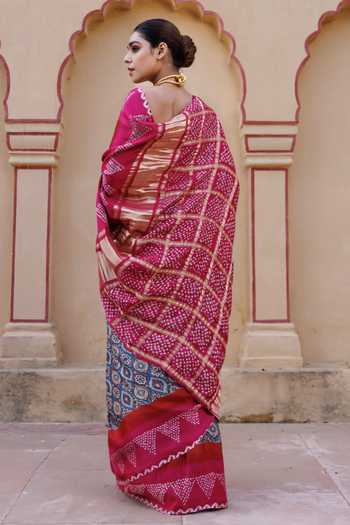Geroo Jaipur Ajrakh Bandhani Saree Set 