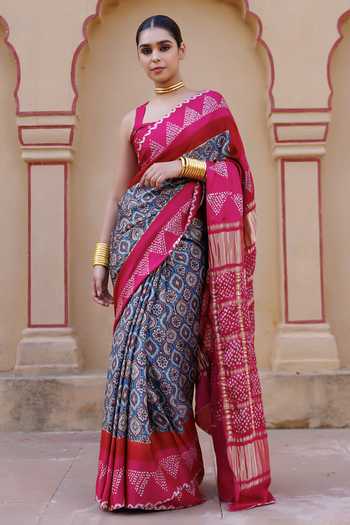 Geroo Jaipur Ajrakh Bandhani Saree Set 