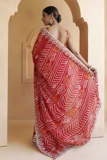 Geroo Jaipur Bandhani Gota Patti Saree & Blouse Set with Petticoat 