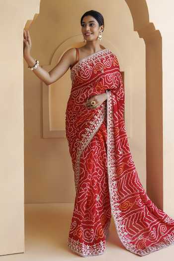 Buy Geroo Jaipur White Georgette One Bandhani Gota Patti Saree And Blouse Set With Petticoat Online at Aza Fashions Buy_Geroo Jaipur_White Georgette One Bandhani Gota Patti Saree And Blouse Set With Petticoat _Online_at_Aza_Fashions