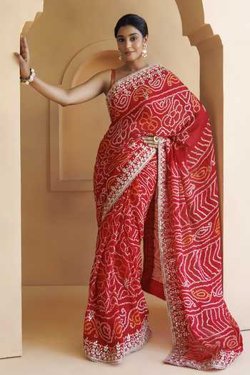 Geroo Jaipur Bandhani Gota Patti Saree & Blouse Set with Petticoat 
