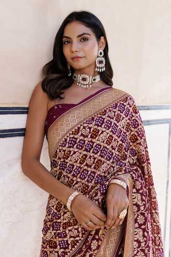 Geroo Jaipur_Purple Georgette Gharchola Bandhani Saree And Blouse Set _Online_at_Aza_Fashions