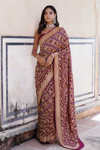 Geroo Jaipur Gharchola Bandhani Saree & Blouse Set 