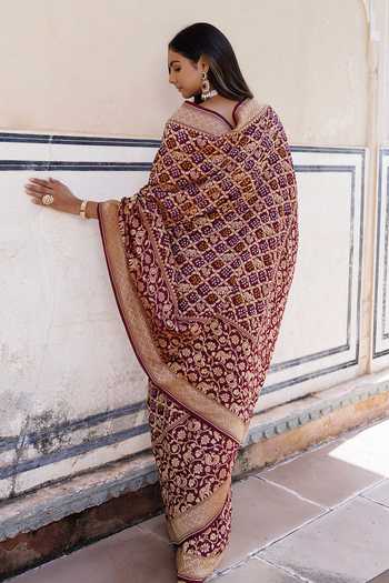 Geroo Jaipur Gharchola Bandhani Saree & Blouse Set 