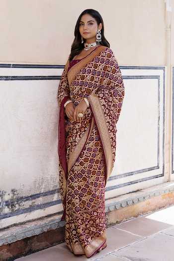 Shop_Geroo Jaipur_Purple Georgette Gharchola Bandhani Saree And Blouse Set _Online_at_Aza_Fashions