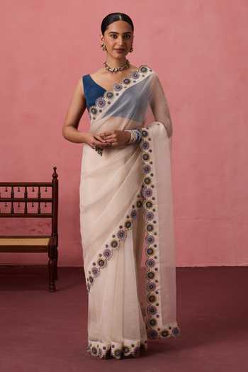 Janki India Border Embroidered Saree With Unstitched Blouse Piece 