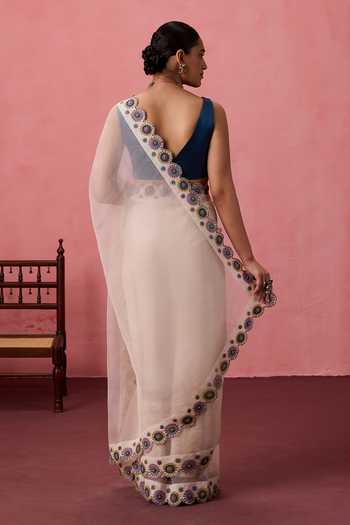 Janki India Border Embroidered Saree With Unstitched Blouse Piece 