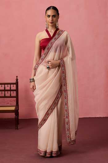 Janki India Cutwork Border Embroidered Saree With Unstitched Blouse 