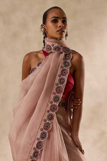 Janki India Rose Gold Organza, Cutwork Embroidered Saree With Unstitched Blouse Piece Online at Aza Fashions Janki India_Rose Gold Organza, Cutwork Embroidered Saree With Unstitched Blouse Piece _Online_at_Aza_Fashions