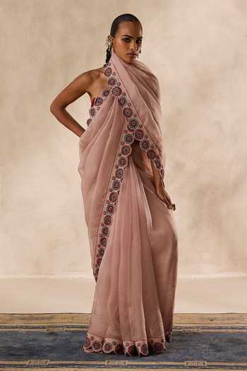 Buy Janki India Rose Gold Organza, Cutwork Embroidered Saree With Unstitched Blouse Piece Online at Aza Fashions Buy_Janki India_Rose Gold Organza, Cutwork Embroidered Saree With Unstitched Blouse Piece _Online_at_Aza_Fashions