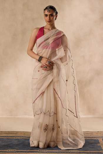 Janki India Embroidered Saree With Unstitched Blouse Piece 
