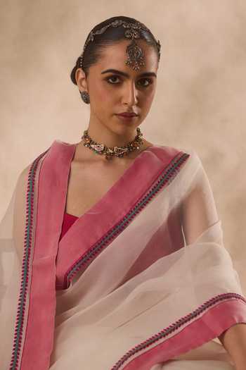 Janki India Ivory Organza, Chanderi Embroidered Saree With Unstitched Blouse Piece Online at Aza Fashions Janki India_Ivory Organza, Chanderi Embroidered Saree With Unstitched Blouse Piece _Online_at_Aza_Fashions
