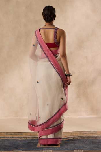Janki India Embroidered Saree With Unstitched Blouse Piece 
