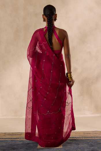 Janki India Jaal Embroidered Saree With Unstitched Blouse Piece 