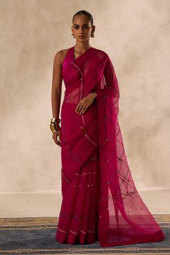 Janki India Jaal Embroidered Saree With Unstitched Blouse Piece 