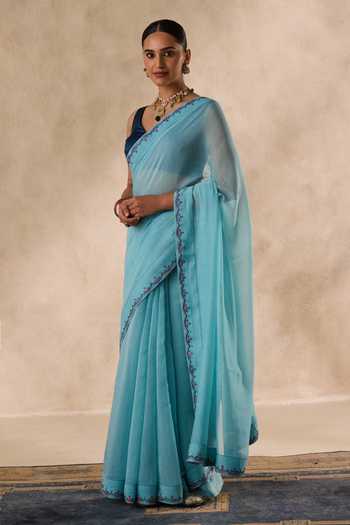 Janki India Sky Blue Chanderi Embroidered Scalloped Saree With Unstitched Blouse Piece Online at Aza Fashions Janki India_Sky Blue Chanderi Embroidered Scalloped Saree With Unstitched Blouse Piece _Online_at_Aza_Fashions