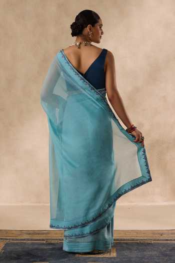 Janki India Embroidered Scalloped Chanderi Saree With Unstitched Blouse Piece 
