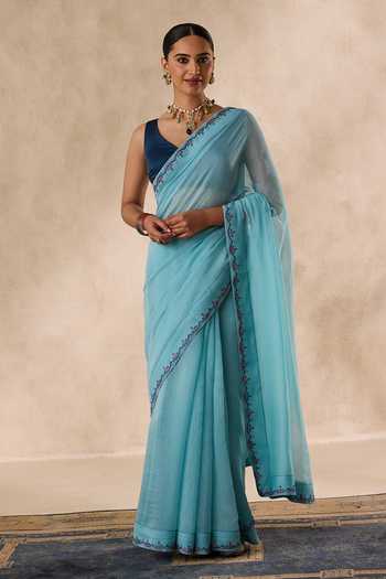 Janki India Embroidered Scalloped Chanderi Saree With Unstitched Blouse Piece 