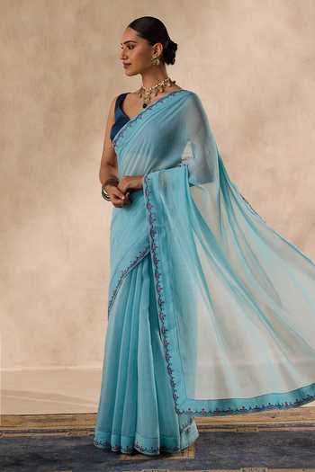 Shop Janki India Sky Blue Chanderi Embroidered Scalloped Saree With Unstitched Blouse Piece Online at Aza Fashions Shop_Janki India_Sky Blue Chanderi Embroidered Scalloped Saree With Unstitched Blouse Piece _Online_at_Aza_Fashions