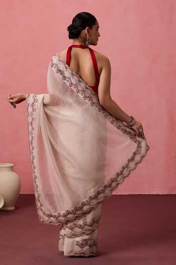 Janki India Scallop Bordered Saree With Unstitched Blouse Piece 