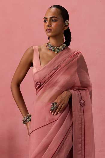 Janki India Peach Organza, Chanderi Embroidered Saree With Unstitched Blouse Piece Online at Aza Fashions Janki India_Peach Organza, Chanderi Embroidered Saree With Unstitched Blouse Piece _Online_at_Aza_Fashions