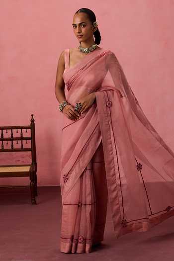 Janki India Embroidered Saree With Unstitched Blouse Piece 