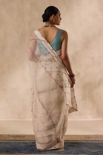 Janki India French Knot Embroidered Saree & Unstitched Blouse Set 
