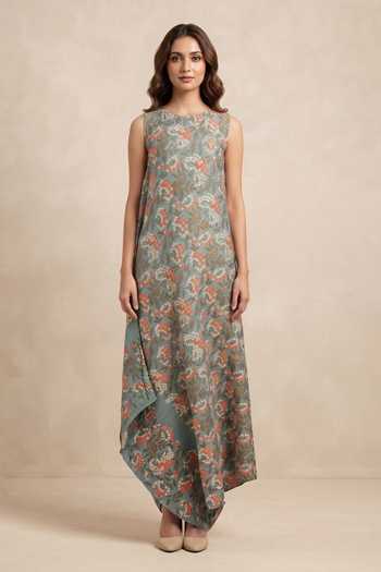 Buy Kavita Bhartia Blue Floral Motif Printed Long Maxi Dress at Aza Fashions Buy_Kavita Bhartia_Blue Floral Motif Printed Long Maxi Dress_at_Aza_Fashions