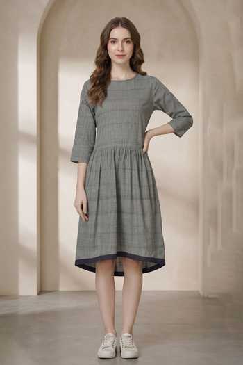 Buy MATI Grey Handloom Cotton Dress at Aza Fashions Buy_MATI_Grey Handloom Cotton Dress_at_Aza_Fashions