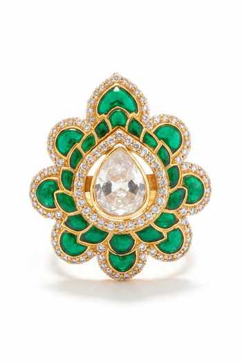 Sica Jewellery Green Moissanite Polki Vango Ring Online at Aza Fashions Sica Jewellery_Green Moissanite Polki Vango Ring _Online_at_Aza_Fashions