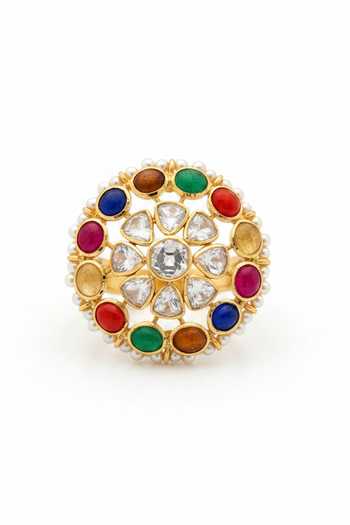 Sica Jewellery Multi Color Moissanite Polki Navratan Ring Online at Aza Fashions Sica Jewellery_Multi Color Moissanite Polki Navratan Ring _Online_at_Aza_Fashions