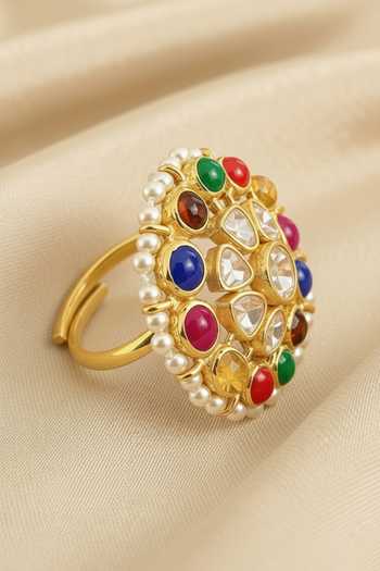 Buy Sica Jewellery Multi Color Moissanite Polki Navratan Ring Online at Aza Fashions Buy_Sica Jewellery_Multi Color Moissanite Polki Navratan Ring _Online_at_Aza_Fashions