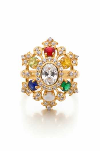 Sica Jewellery Multi Color Moissanite Polki Navratna Ring Online at Aza Fashions Sica Jewellery_Multi Color Moissanite Polki Navratna Ring _Online_at_Aza_Fashions