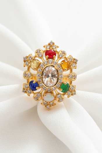 Sica Jewellery Moissanite Polki Navratna Ring 