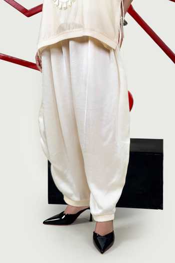 Buy Saim Off White Silk, Satin Round Neck Patchwork Yoke Vest And Trouser Set Online at Aza Fashions Buy_Saim_Off White Silk, Satin Round Neck Patchwork Yoke Vest And Trouser Set _Online_at_Aza_Fashions
