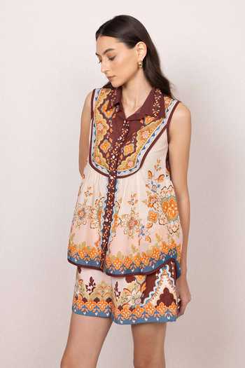RANNA GILL Kai Yoke Tapestry Print Top