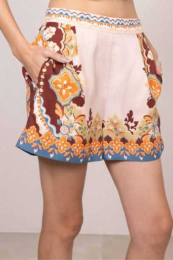 Shop_RANNA GILL_Multi Color Tencel, Twill Roux Tapestry Print Shorts _Online_at_Aza_Fashions