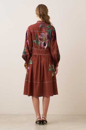 RANNA GILL Hollis Flower Print Wrap Tie Midi Dress