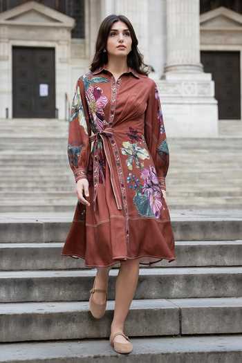 RANNA GILL Hollis Flower Print Wrap Tie Midi Dress