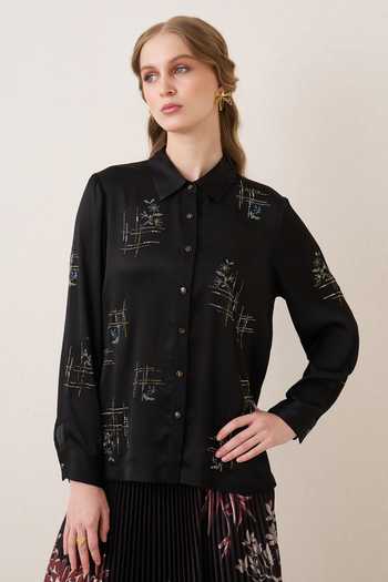 Buy RANNA GILL Black Chiffon, Crinkle Button-down Neck Avalyn Down Shirt Online at Aza Fashions Buy_RANNA GILL_Black Chiffon, Crinkle Button-down Neck Avalyn Down Shirt _Online_at_Aza_Fashions